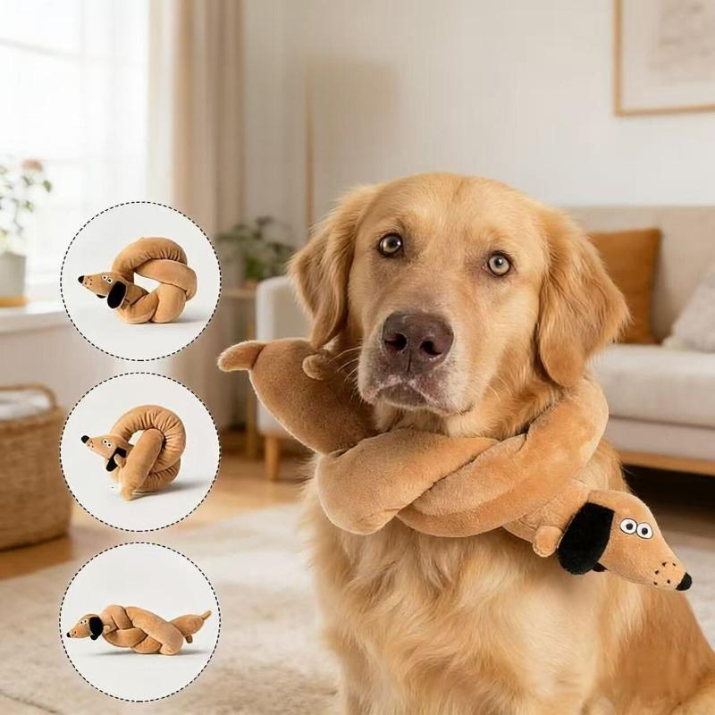 Squeaky Plush Dog Toy Sausage Puppy Chew Toy Soft Durable Interactive Pet Toy Teething Cleaning Bite Dog Chew Toy