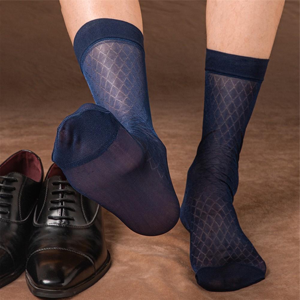 Mens Sexy Stockings Plaid See-Through Socks Breathable