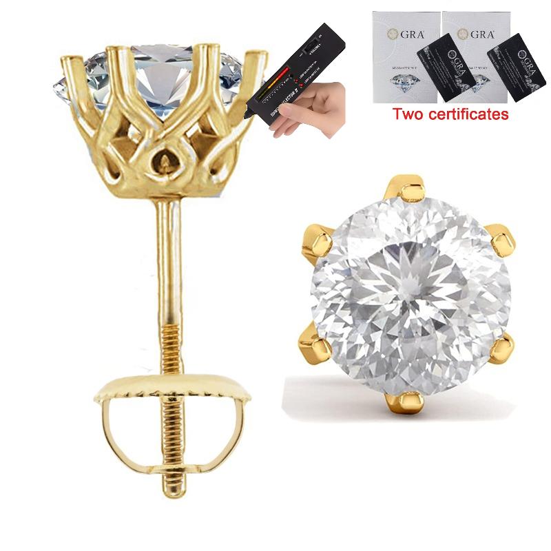100% S925 silvery Portuguese cut D moissanite screw back 6 prong stud earring for women golden plated yellow golden plated GRA