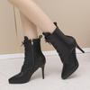 Women Ankle Boots PU Leather High Shoes Pointed Toe Vintage Winter Lace Up Lady Short Boots Sexy Thin Heels Party Boots Women's
