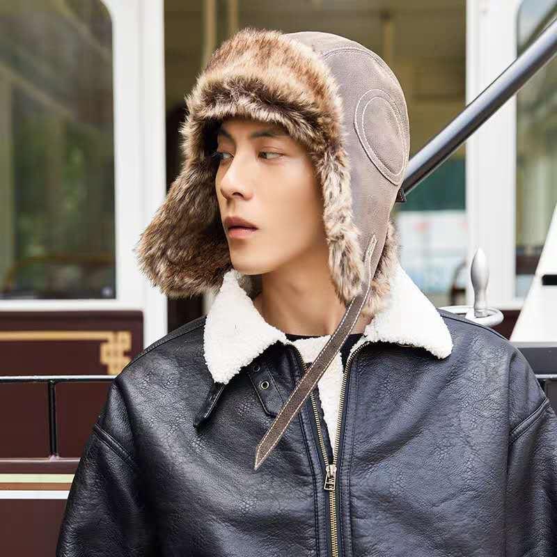 Высококачественная кожаная лыжная кепка с мягкой подкладкой, мужская кожаная кепка-авиатор, осенне-зимняя утолщенная теплая кепка, кожаная шапка-ушанка, шапки-авиаторы