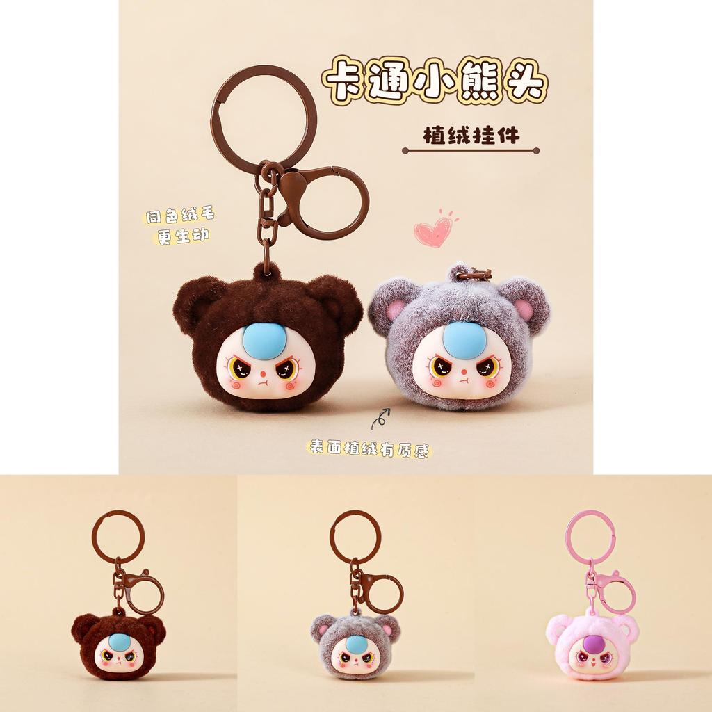 Cute Baby Three Cartoon Pile Coating Panda Head Pendant Keychain For Kids And Friends