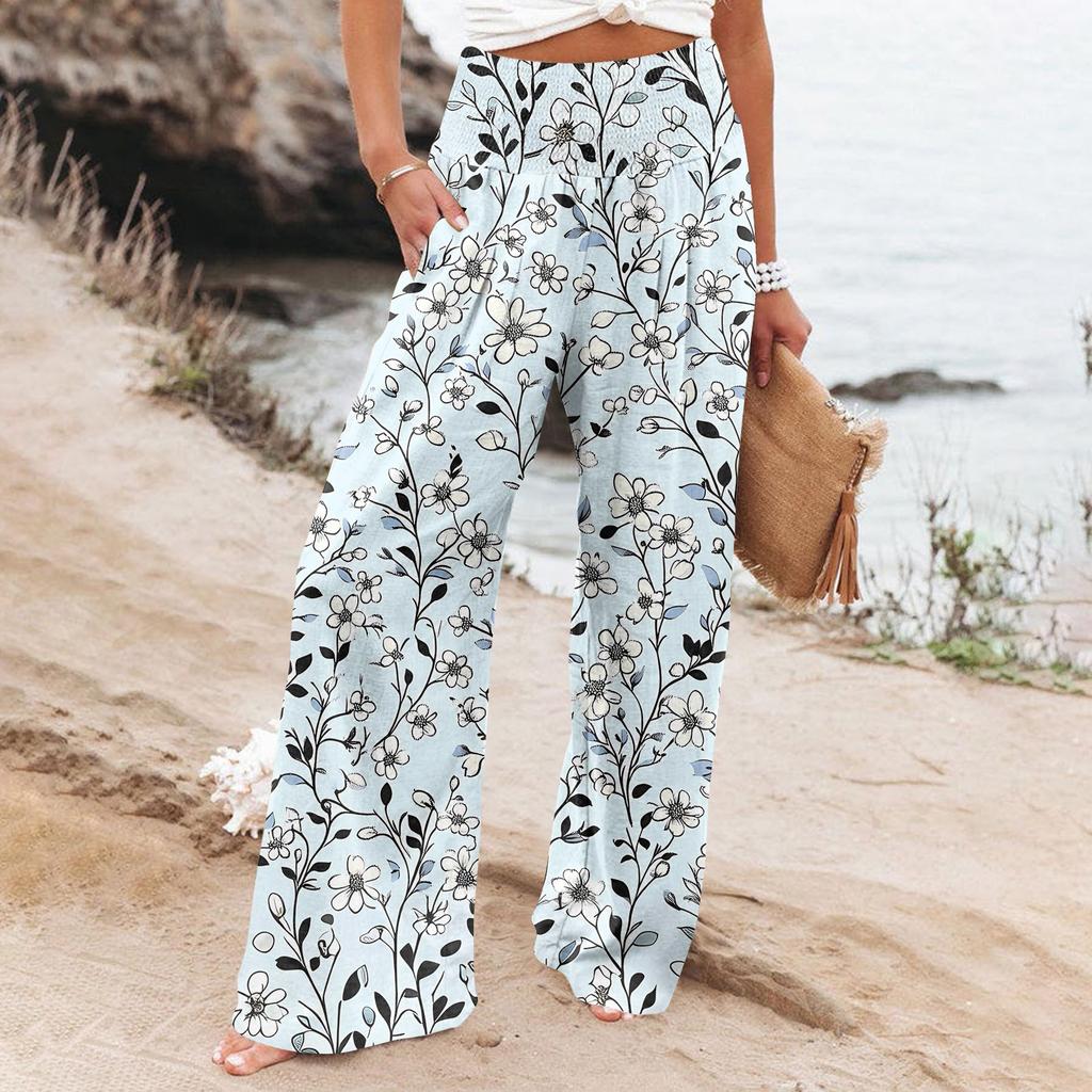 Women's Casual Pants Loose Soft Solid Color Wide Leg Long Pants High Waist Straight Leg Pants