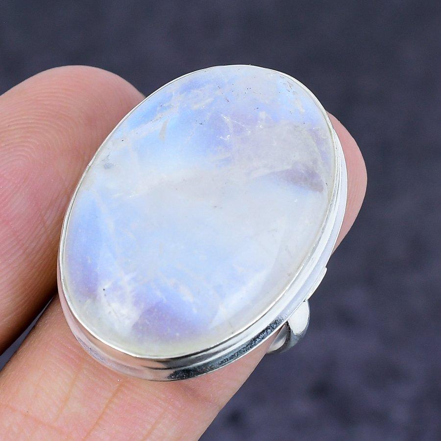 Лунный камень Драгоценный камень Ручной работы 925 Стерлинговое серебро Ювелирное кольцо Размер 8.5 v3L12
