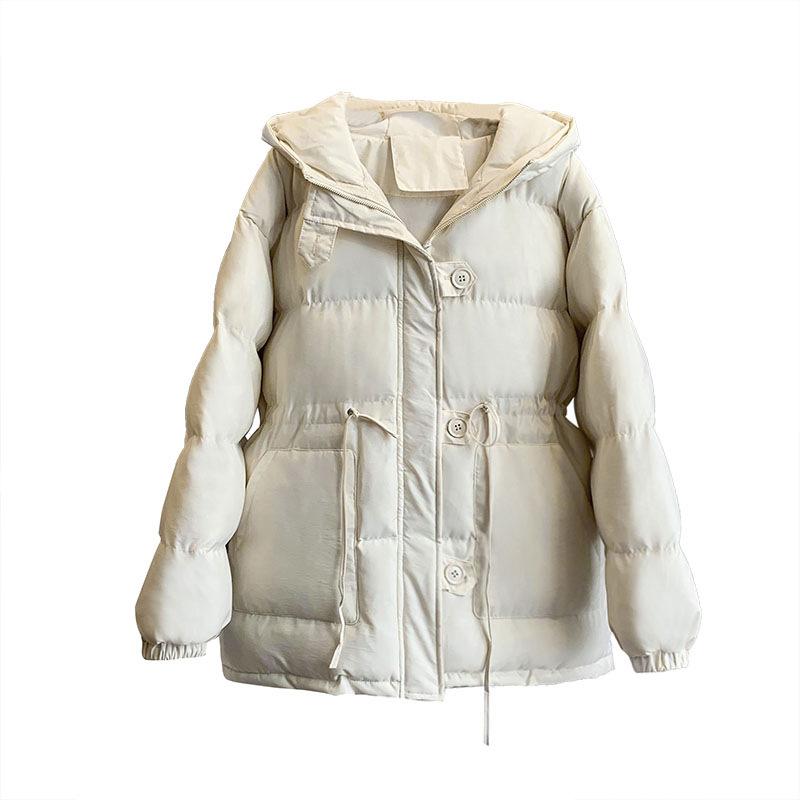 Осень-зима для женщин воротник с капюшоном с длинным рукавом сплошной цвет шнурок свободное теплое пальто свободная куртка