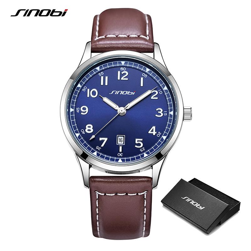 SINOBI Модный дизайн, мужские часы, оригинальные кожаные ремешки, мужские кварцевые наручные часы, лучшие роскошные мужские лучшие подарки, светящиеся часы