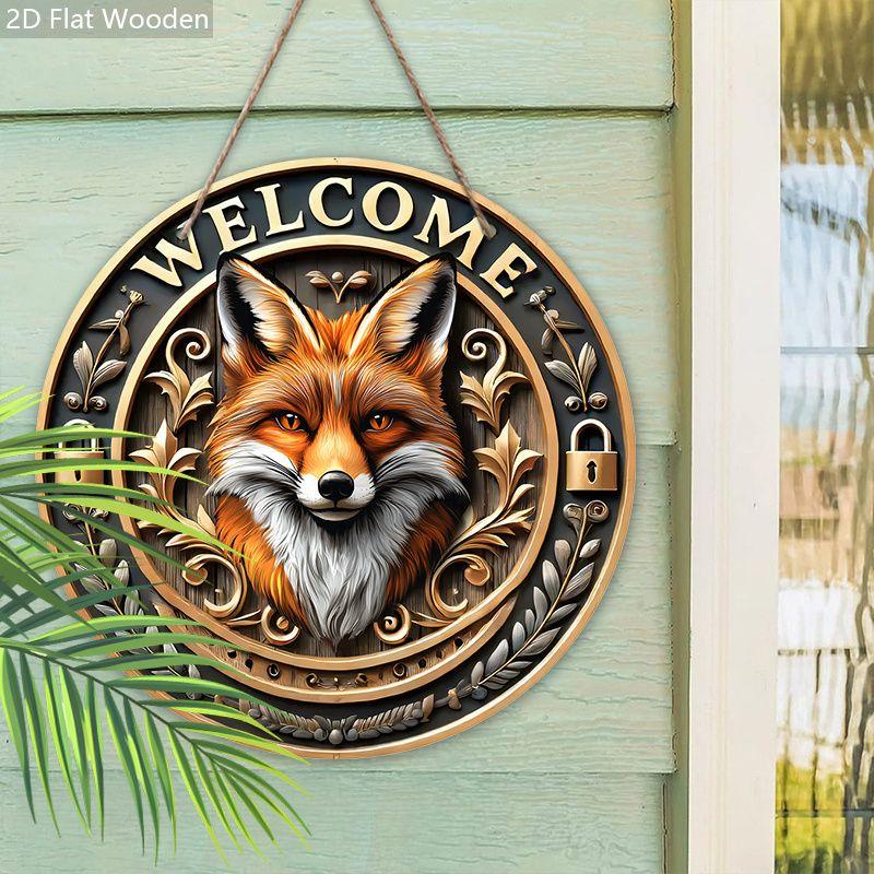 Wooden Hanging Decorative Sign, Welcome Signs, Fox Pattern,indoor or Garden Decorations, 2D Flat Pendants, Housewarming Gifts for Friends