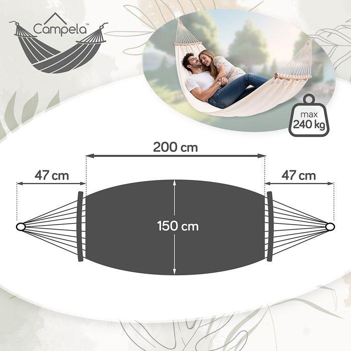 Hamac suspendu - Campela - CA1701BGE - 200x150 cm - Beige - Sac de transport inclus