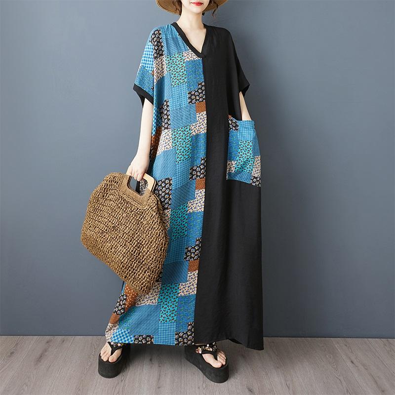 Короткий рукав Плюс размер Хлопок винтаж новые платья для женщин повседневные свободные макси длинное летнее платье