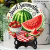 2D Flat, 1pc Retro "Sweet Summertime" Round Aluminum Metal Sign, Watermelon & Strawberry with Checkered Picnic Cloth Weatherproof Design, Durable