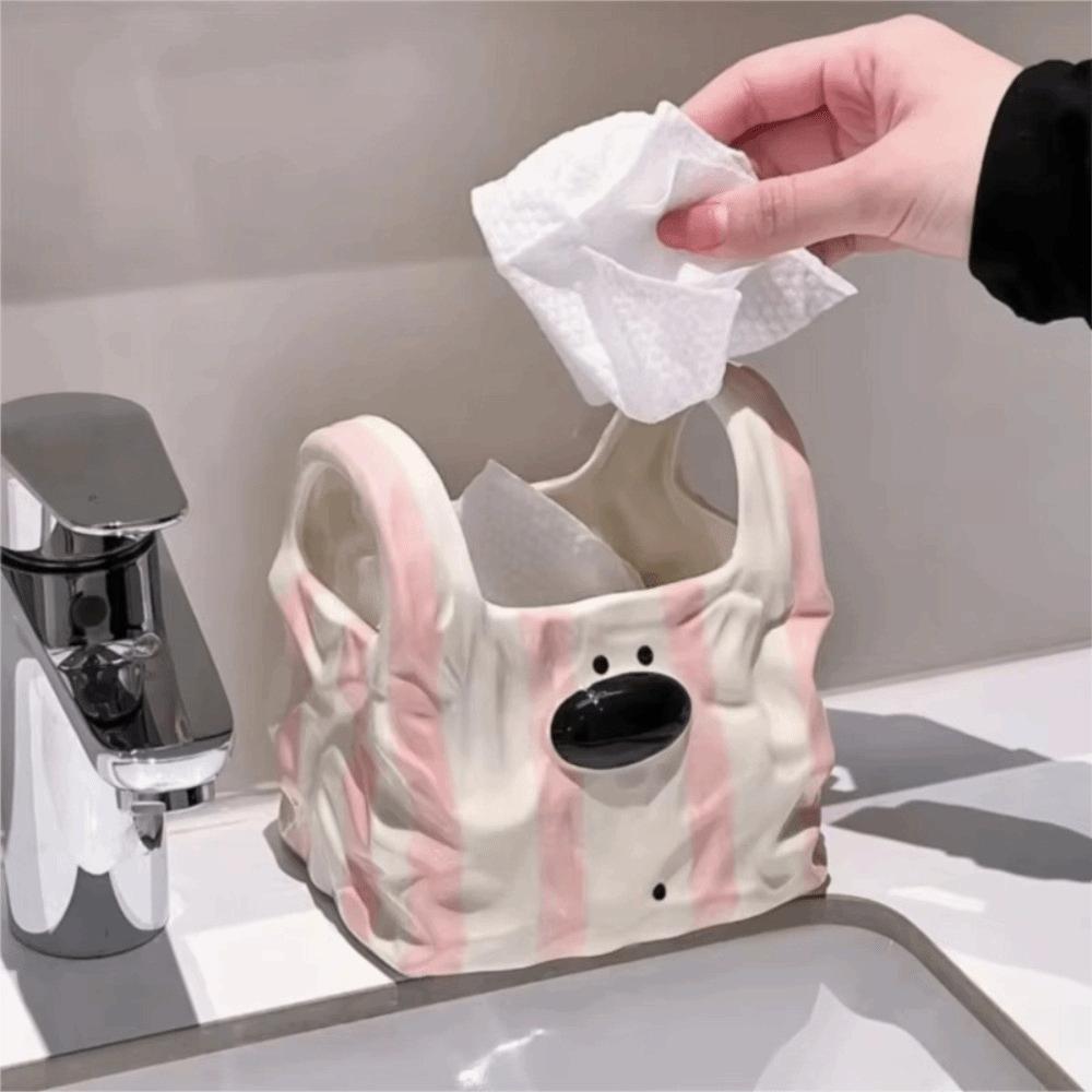 Handbag Style Ceramic Storage Box Puppy Shaped Desktop Pen Holder Desktop Organizer