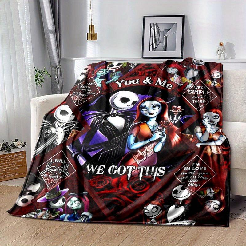 1pc Jack Skellington Printing Flannel Blanket Ideal for Travel Sofa Beds and Home Decor Ideal Birthday or Holiday Gift Available for All Sea