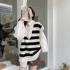 Black and White Striped V-neck Vest Female Student Spring and Autumn Korean Version Loose and Versatile Casual Knit Sweater Vest