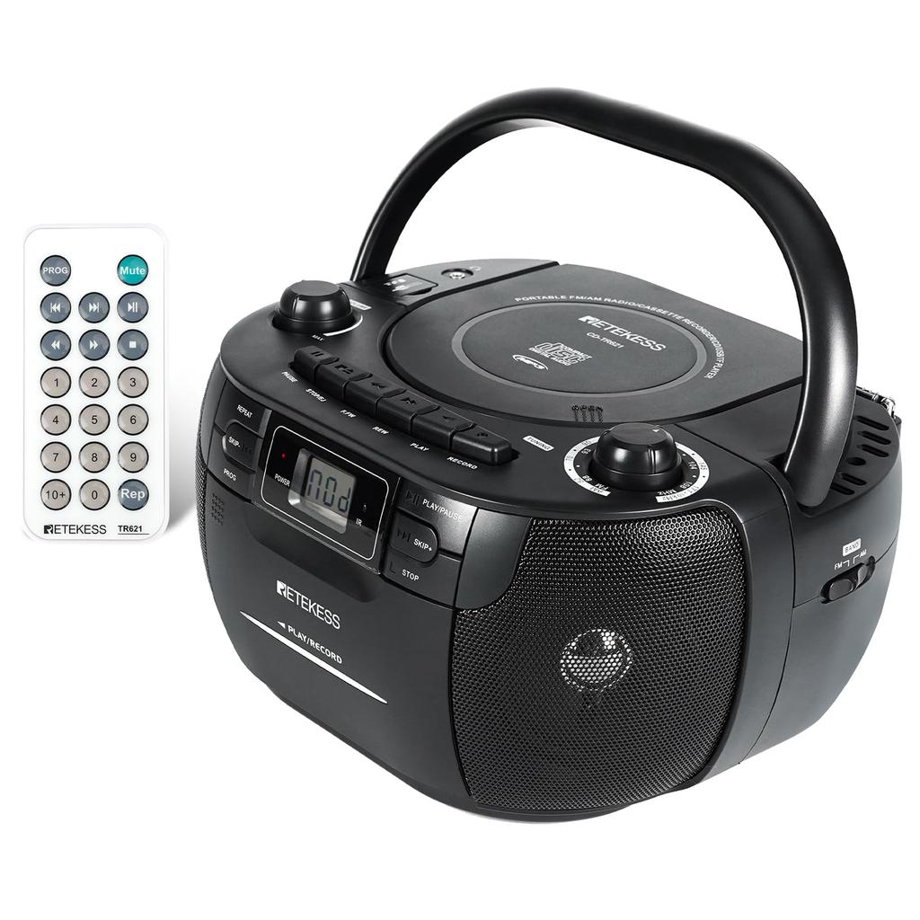 Retekess CD Radio Boombox Player Stereo Recordable Radio with Control Button Remote Control Compatible with USB Card Language Learning Home Use As a