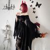 1 комплект, женское платье для косплея с ожерельем, повязка на голову и чулки, готический стиль, костюм ведьмы на Хэллоуин, ажурный костюм без воротника с длинными рукавами «летучая мышь»