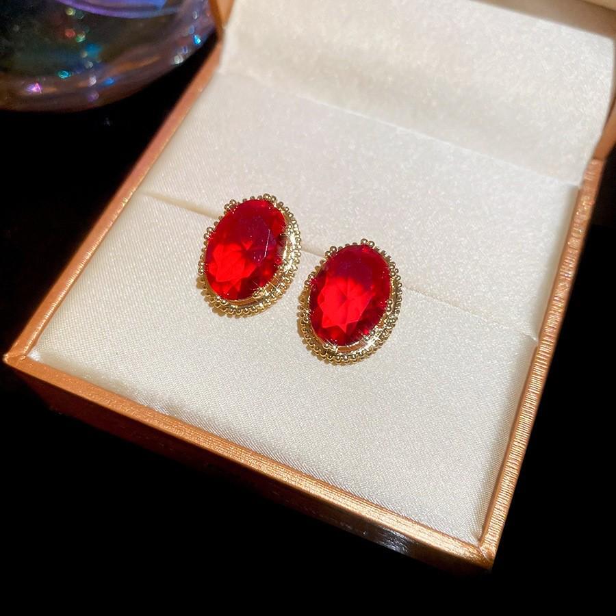 Ankara Red Stud Earrings: Silver Needle Drip Oil, Simple and Versatile Fashion for Women.
