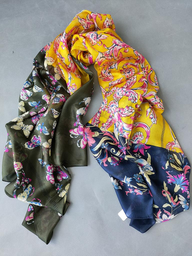 [BYSIFA] Шелковый шарф большого размера расширенный шелковый женский шелковый шарф шаль женский шарф новый зимний оранжевый кофейный женский длинный шарф