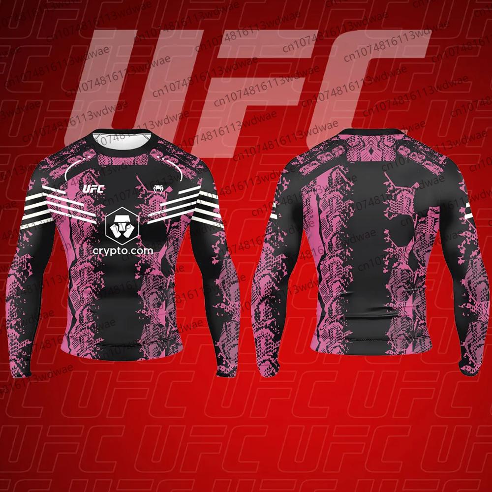 UFC x Crypto 2026 Официальная мужская компрессионная футболка с длинным рукавом для ММА, тренировок, спортзала, спортивная одежда, сине-черный дизайн