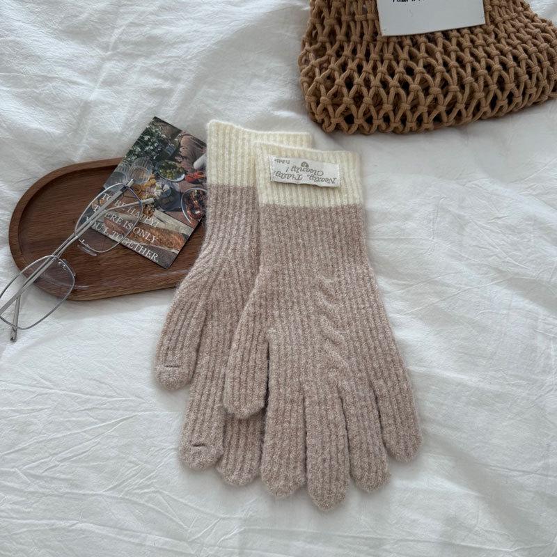 Женские длинные перчатки крупной вязки с цветными блоками для осени/зимы - Теплые, Защищающие от холода, Утепленные, для защиты рук при езде на велосипеде