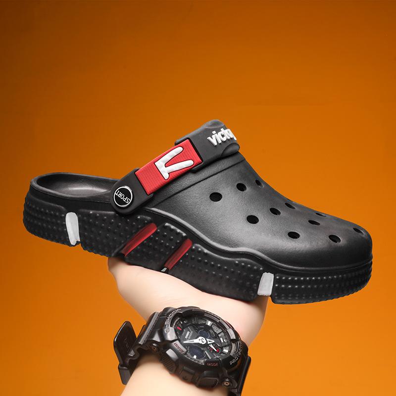 Extra Large Size Hole Shoes Trendy Non-Slip Soft-Soled Bag Head Sandals Wear Thick-Soled Beach Men'S Slippers