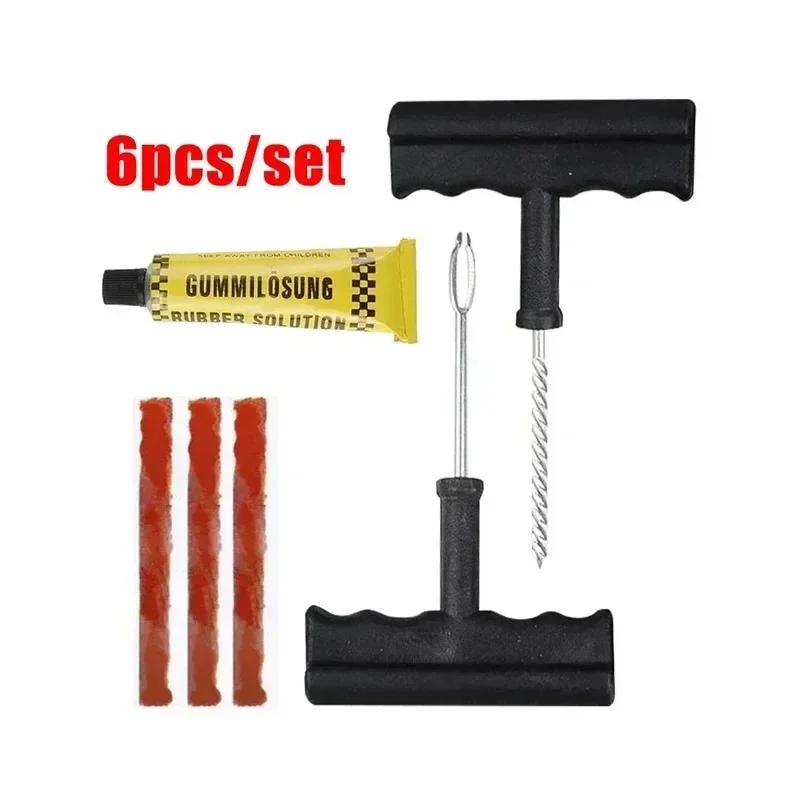 Набор инструментов для ремонта автомобильных шин, резиновый бескамерный набор для ремонта проколов шин, инструмент для шипования, клей для ремонта шин велосипедов и мотоциклов