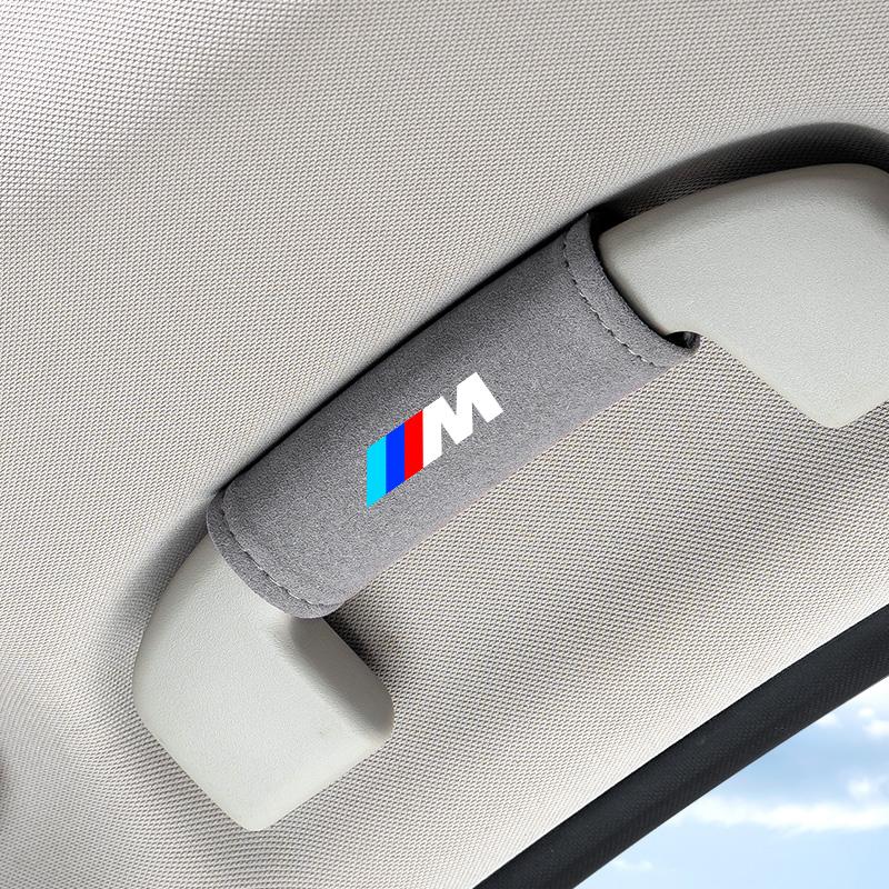 Car Roof Armrest Inner Door Pull Handle Protection Case Suede Cover For BMW M LOGO Leather1 3 5 7 Series X1 X3 X5 X6 M Sports HV0