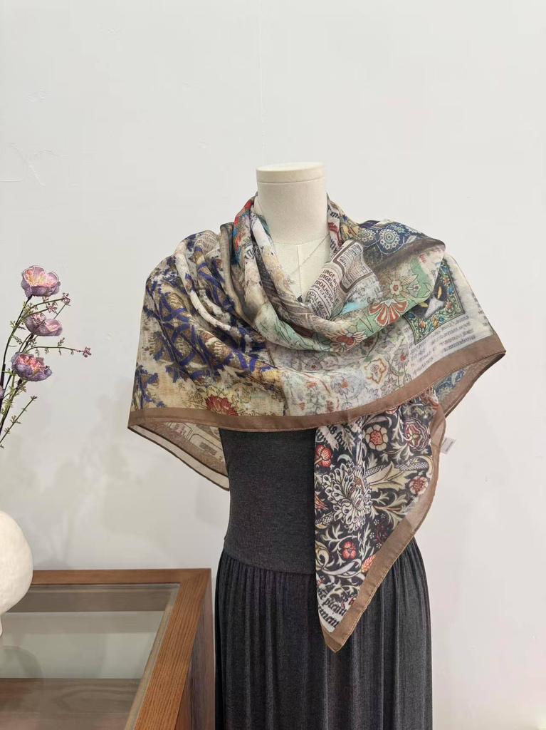 [110 * 110] American Retro Ins Fashionable Versatile Thin Silk Scarf Women'S Summer Outdoor Multi-Functional Decorative Headscarf