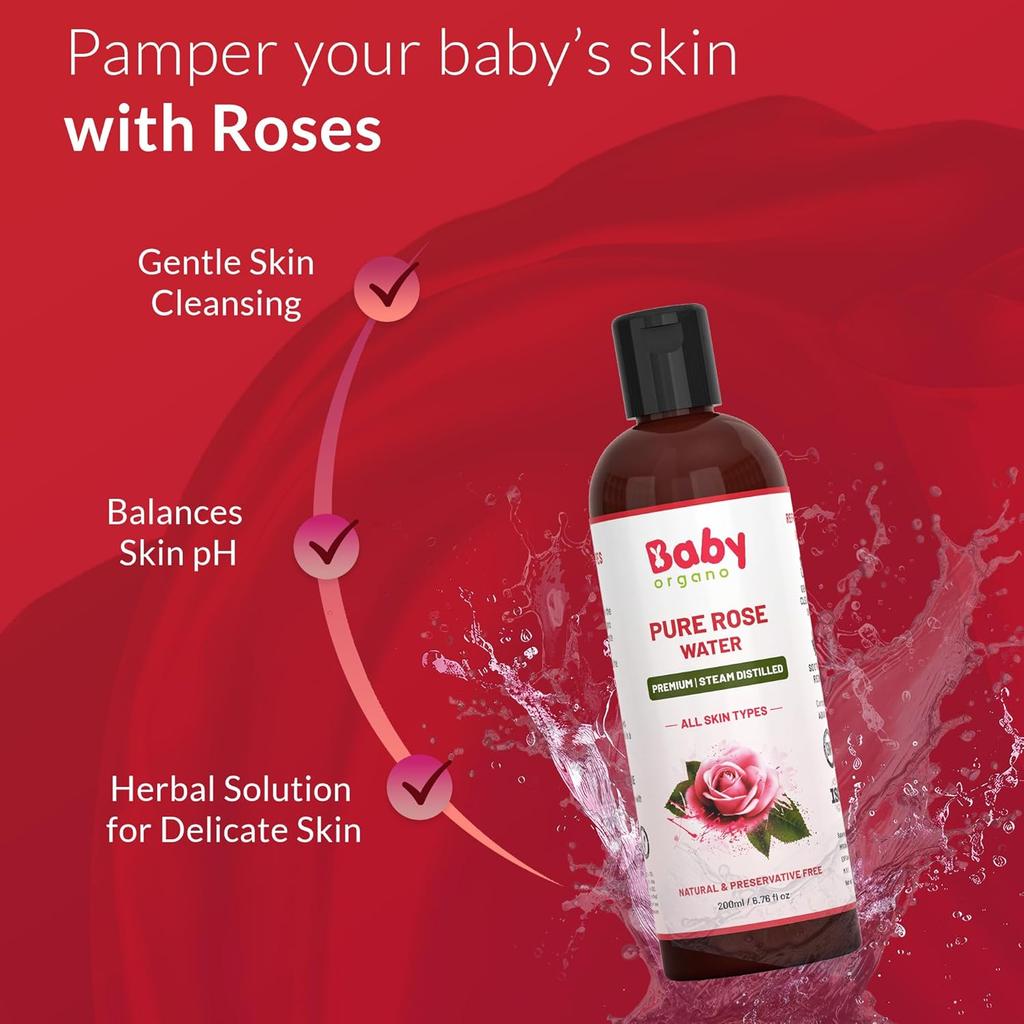BabyOrgano® Natural Pure Rose Water – 200 мл | Увлажняющий тоник и спрей для лица для всех типов кожи