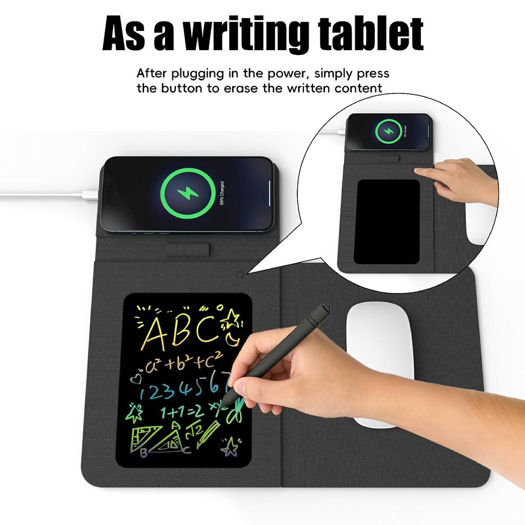 15W Leather Foldable Mouse Pad Wireless Charging Stand Writing Board with Magnetic Fast Charging for Meetings