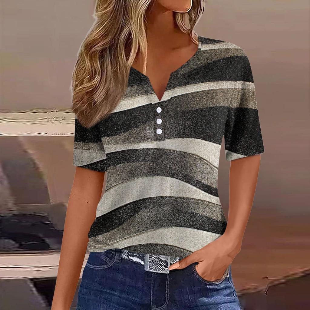 Women's T Shirt Tee Print Button Short Sleeve Daily Weekend Fashion Basic V- Neck Regular Top