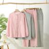 Spring & Fall Couple's Color-Spun Cotton Gauze Pajamas - Women's Simple Loose Fit & Men's Thin Long-Sleeved Homewear