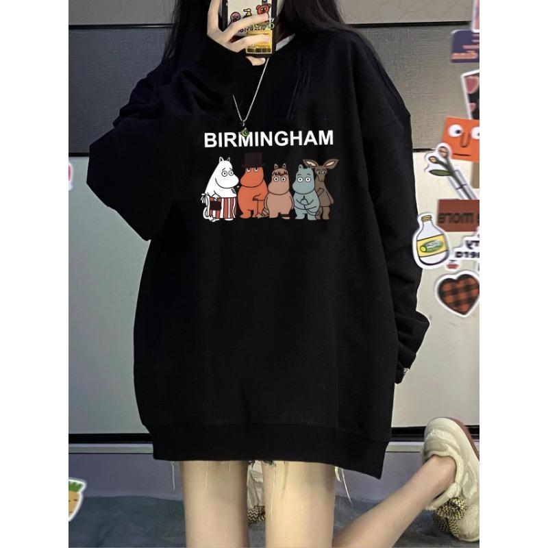 Autumn and Winter Round Neck Plus Size Loose Women's Couples Wear Padded Long Sleeve Pullover