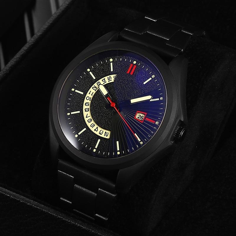 Мужские спортивные часы из нержавеющей стали со светящимся кварцевым календарем светло-голубые