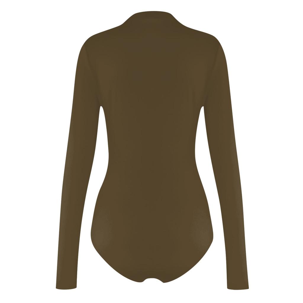 Женская цельная футболка, тонкий комбинезон с длинными рукавами и высоким воротом, однотонный топ