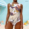 Women Plus Size High Round Neck Sleeveless One Piece Swimsuit White Halloween Ghost Pumpkin Print