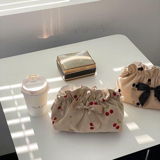 Косметичка с бантом, застежка-молния, вельветовый вишневый несессер, косметичка, клатчи для путешествий