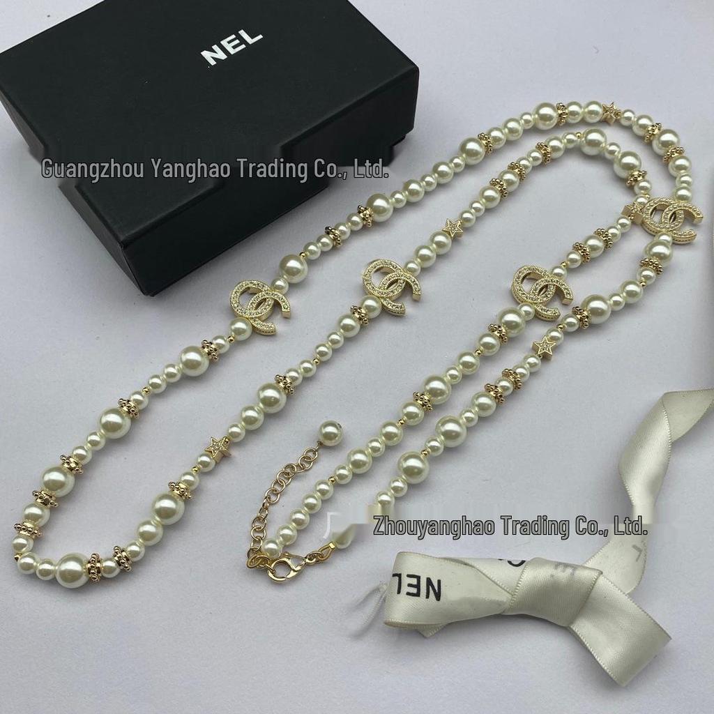 Женское высококачественное ожерелье-свитер Seiko с двойным бриллиантом 'C', звездой и жемчугом