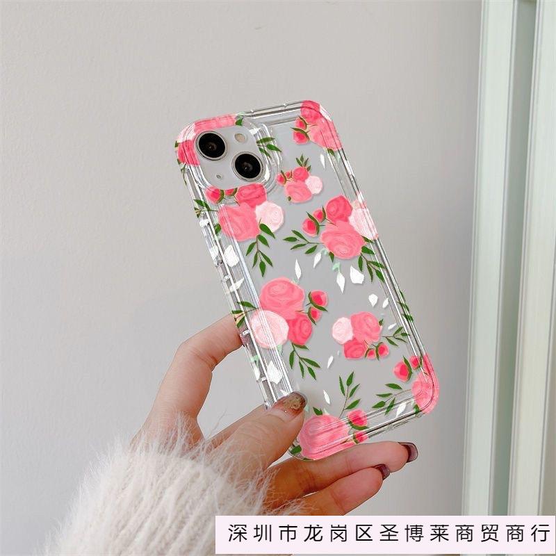 Розовый маленький цветочный натуральный свежий, подходит для iPhone16 с подушкой безопасности чехол для мобильного телефона 13 Apple 12 простой 11/14