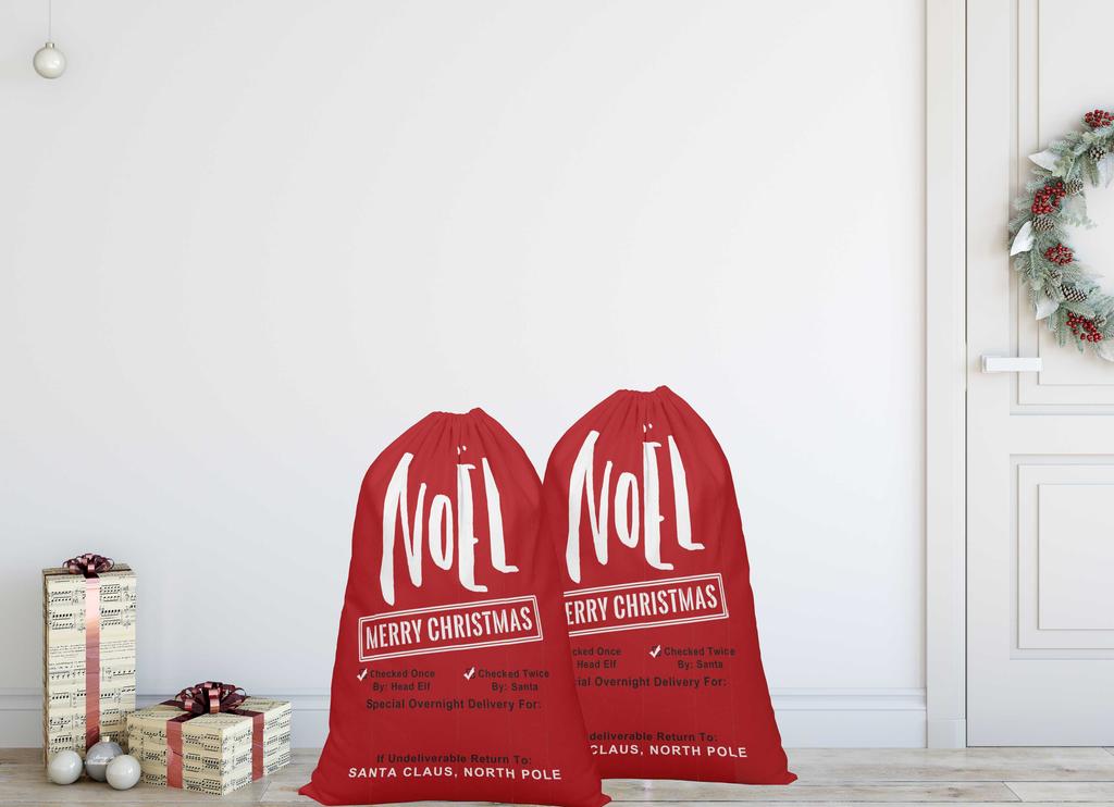 Printtoo Упаковка из 2 специальных рождественских мешков со шнурком, очень большого размера, для многоразового хранения рождественских подарков, 27x20 дюймов