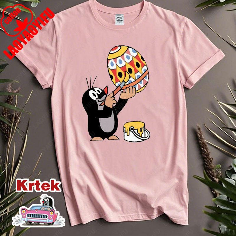 История Кротика Krtek Винтажный Мультфильм Аниме Футболка с Коротким Рукавом Мужская Женская Хлопок Круглый Вырез Повседневная Свободная Смешная Детская Модная Футболка