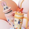 Термокружка Disney 700 мл, нержавеющая сталь, сохраняет холод и тепло, Стич, Лотсо, Кофейная кружка с соломинкой, Портативная, для воды в машину