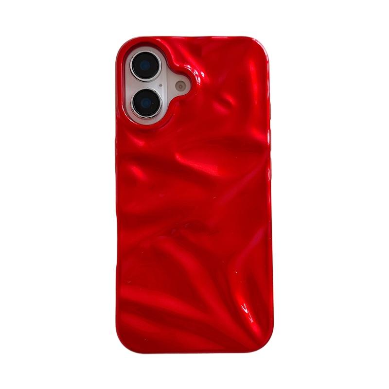 Красный Глянцевый Неровный Морщинистый Чехол Для Телефона Для iPhone 16 Pro Max 17 Air 15 13 12 11 14 Plus Мягкий Силиконовый Защитный Задний Чехол