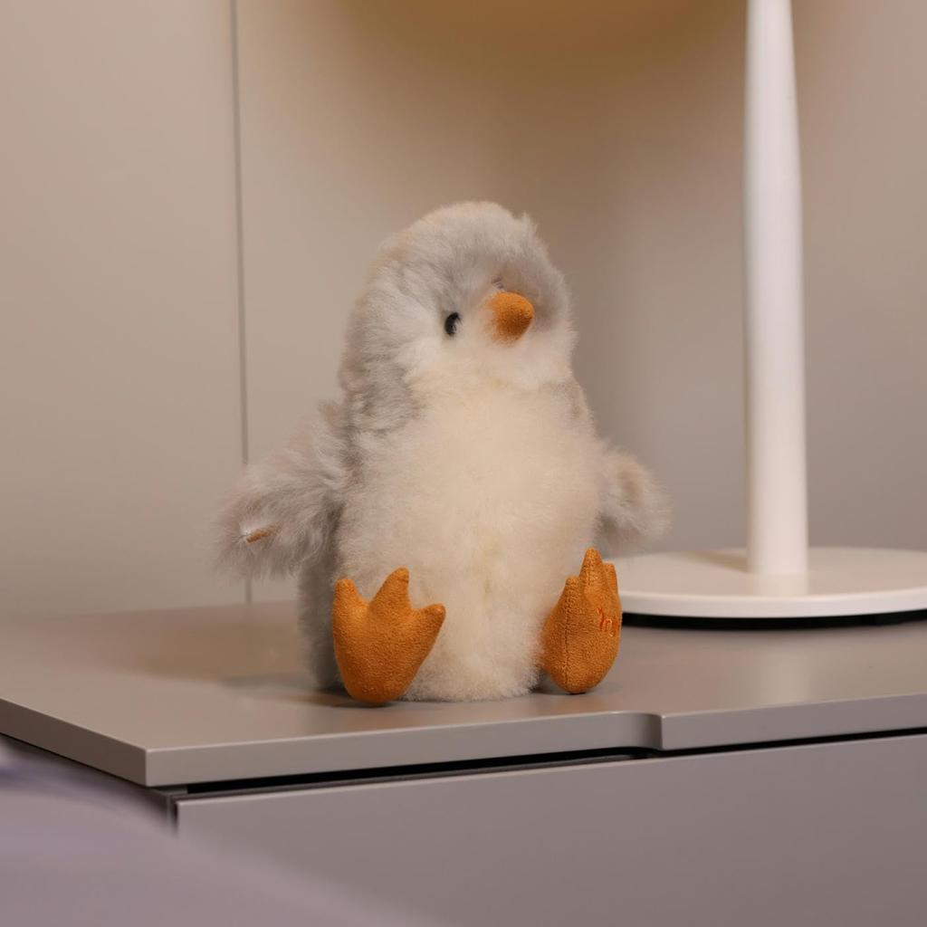 INJOI Plush Animal, Natural Alpaca Fur, Rare, Fluffy, Handmade, Cute, Perfect Gift for Anniversaries and Special Occasions (Penguin, 22cm, Gray,