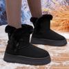 Women Boots Fashionable Bow Round Toe Elegant Snow Boots Winter Flat Wear-resistant Soft Students Plus Velvet Warm Women Shoes