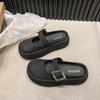 French Thick-soled Shallow Mouth Mary Jane Small Leather Shoes 2025 Summer New Fashion Versatile One-word Buckle Bag Head Half Slippers