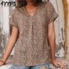 Женские модные повседневные блузки и рубашки с короткими рукавами и v-образным вырезом с леопардовым принтом, футболки и топы