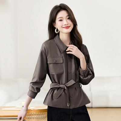 Женская кожаная куртка весна новая маленькая популярная взрывная дизайнерская темпераментная приталенная короткая куртка