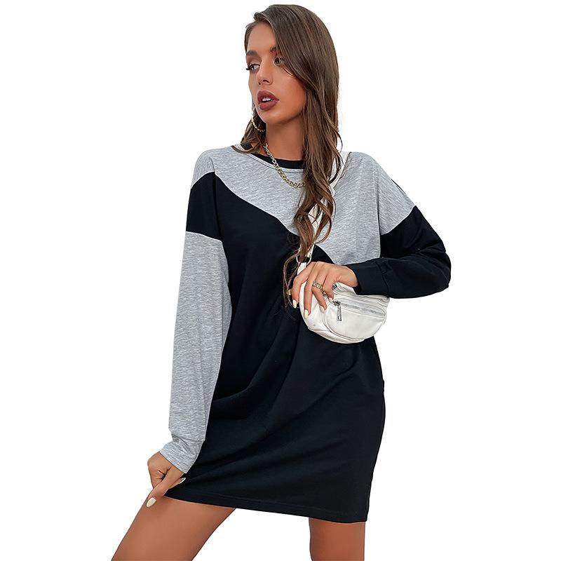 Повседневный комфорт и универсальность Цветные блоки Свободное платье-толстовка Длинные рукава Цветные блоки Осенние женские платья