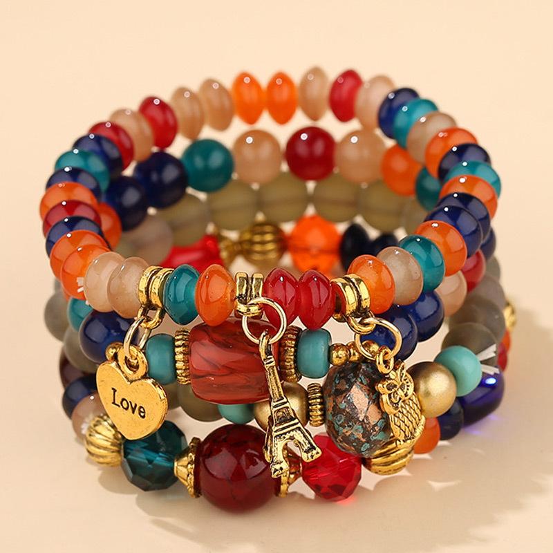 4 шт., комплект браслетов из бисера в богемном стиле с совой для женщин, массивные бусины ручной работы, браслеты-цепочки, женские ювелирные изделия в стиле бохо, подарки