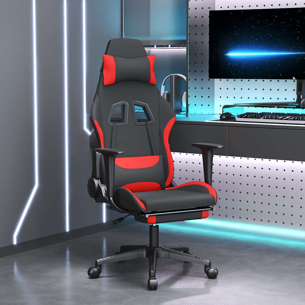 Gaming Chair with Massage & Footrest Black and Red Fabric